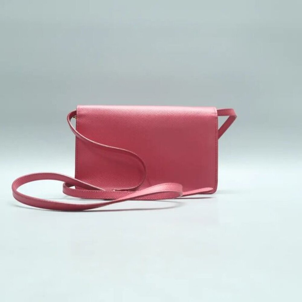 PRADA Saffiano Pink Bow Leather Shoulder Bag 390-020125 - Picture 2 of 12